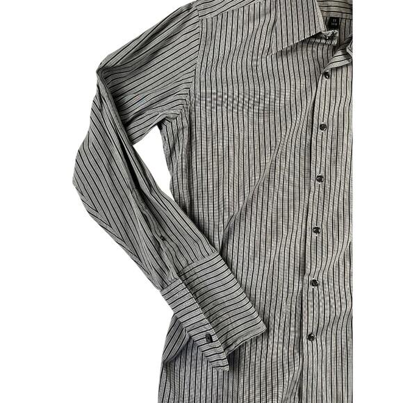 J Ferrar Dress Shirt Mens 17 34-35 Gray Black Striped Cotton Long Sleeve - Picture 7 of 8